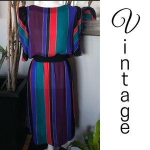 Vintage 80s Scarlett Jrs Striped Blouse Dr…